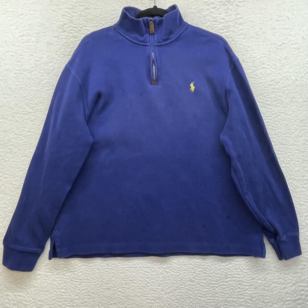 Polo Ralph Lauren Sweater Mens XL Blue Quarter Zip Mock Neck Pony Logo Pullover
